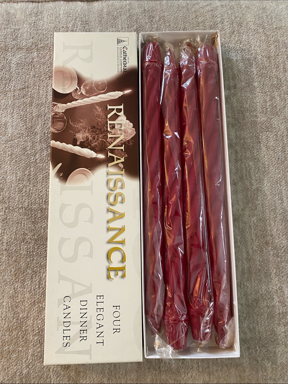 Renaissance Elegant Dinner Candles - Deep Red Set of 4 Cathedral Brand Wax Taper